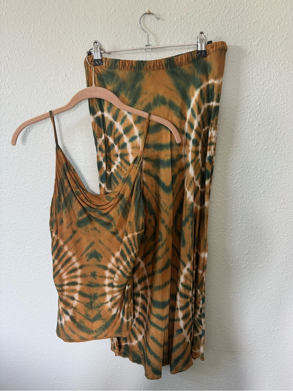 YFB Tie-Dye Midi Skirt and Tank  in Olive & Tan